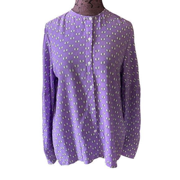 Maje Sz 2 Flowing Bows Print Purple Guipure Collar Top - Picture 7 of 10